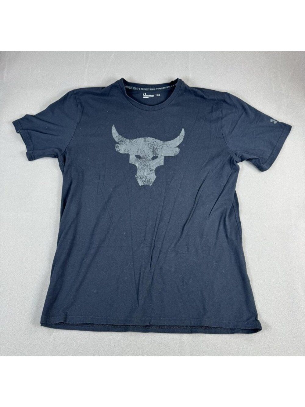 Under Armour Project Rock Shirt Mens Size L Black Bull Logo Graphic Workout